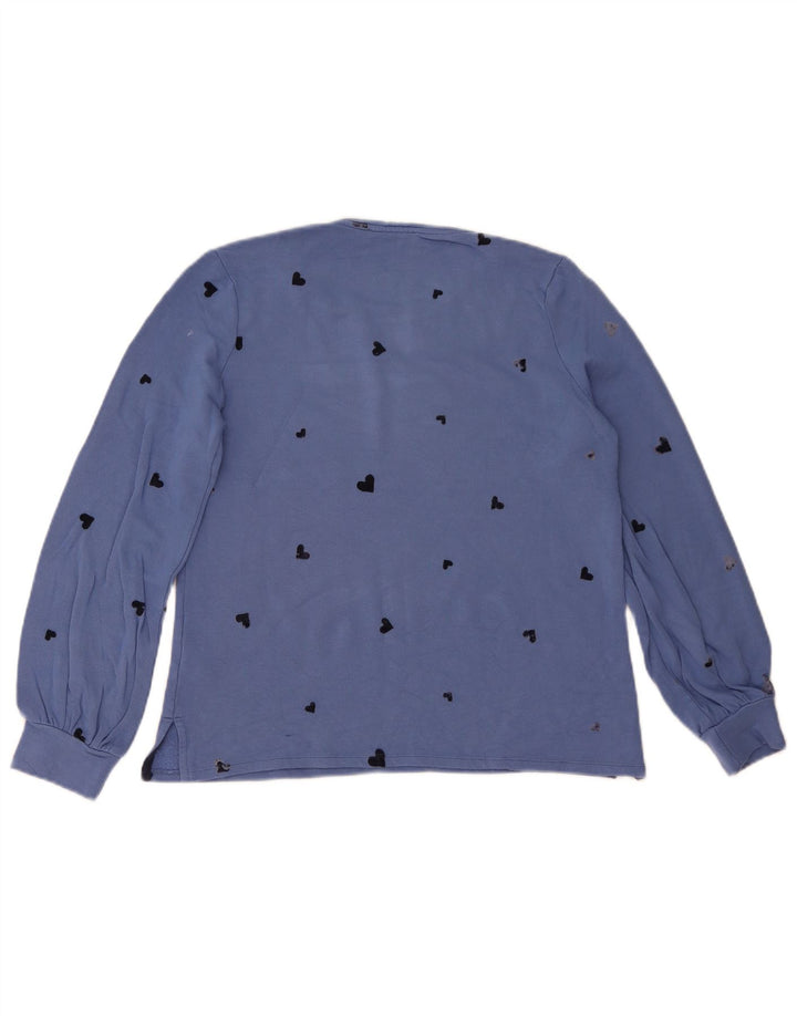 Suéter feminino Oasis com padrão abstrato Reino Unido 12 viscose azul médio