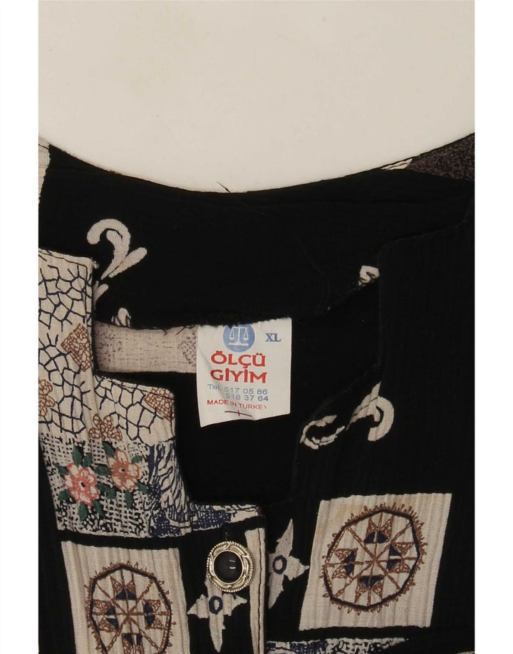 Vestido vintage feminino manga comprida linha A UK 18 XL preto patchwork