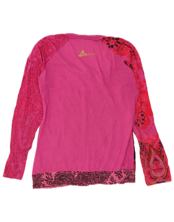 Top gráfico feminino Desigual manga comprida UK 14 algodão floral rosa médio