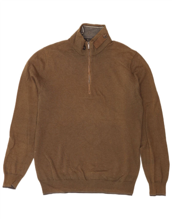 Suéter masculino Massimo Dutti com zíper e gola média cáqui