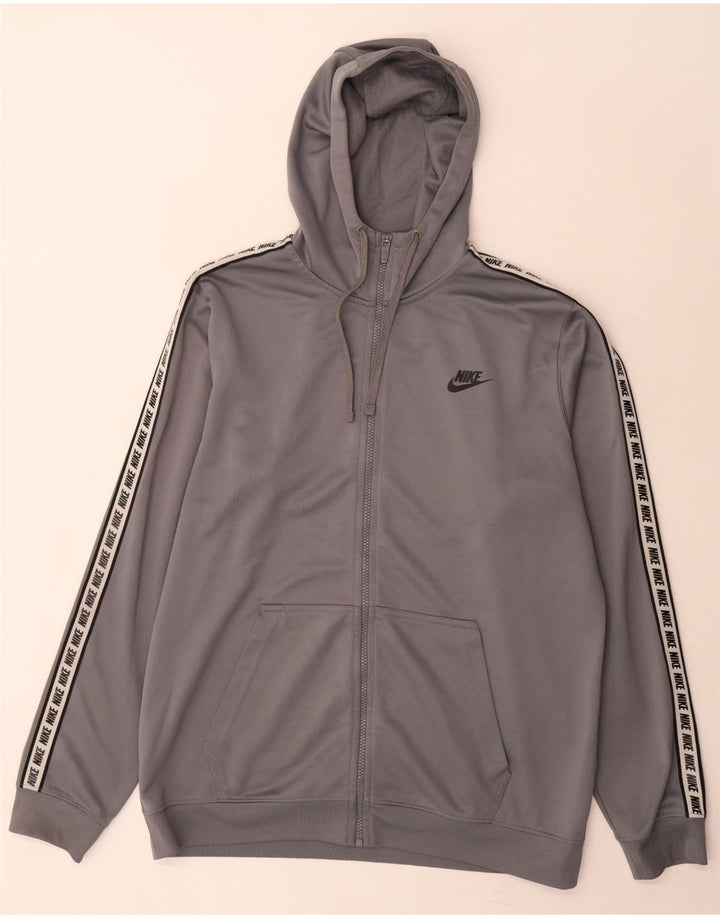 Suéter Nike masculino com capuz e zíper gráfico grande cinza colorido bloco de poliéster