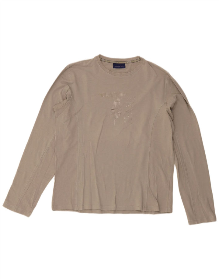 Trussardi Jeans Top gráfico feminino manga comprida Reino Unido 14 algodão cinza médio