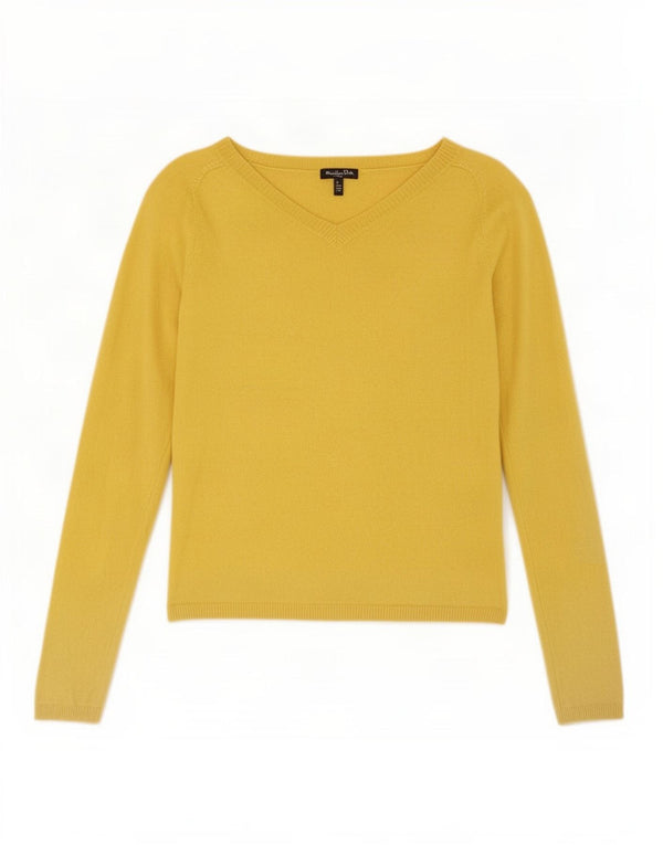 Suéter feminino Massimo Dutti com decote em V Reino Unido 14 grande seda amarela