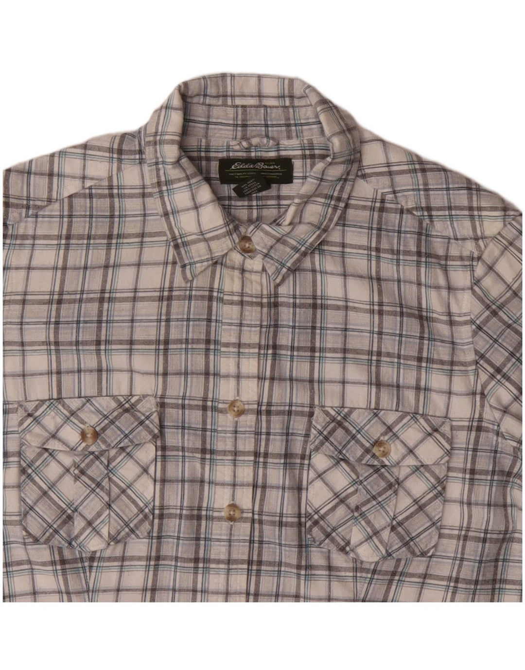 Camisa feminina EDDIE BAUER Reino Unido 16 grande algodão xadrez cinza