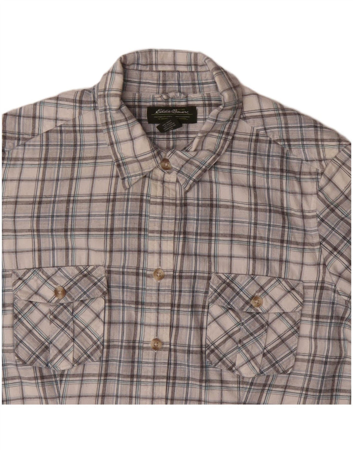 Camisa feminina EDDIE BAUER Reino Unido 16 grande algodão xadrez cinza