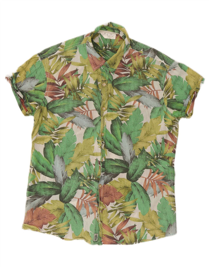 Camisa masculina de manga curta Calliope algodão floral verde médio