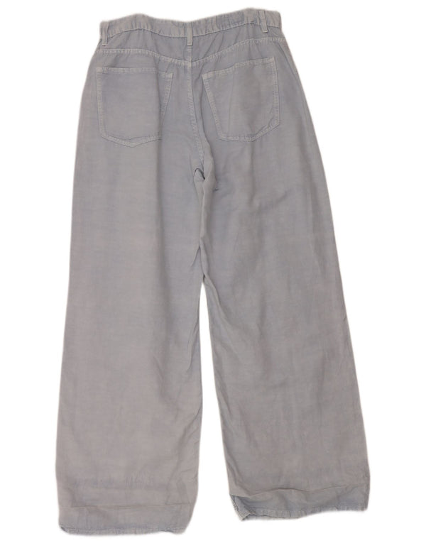 Zara Calça feminina casual de perna larga EU 40 Médio W30 L32 Linho Azul