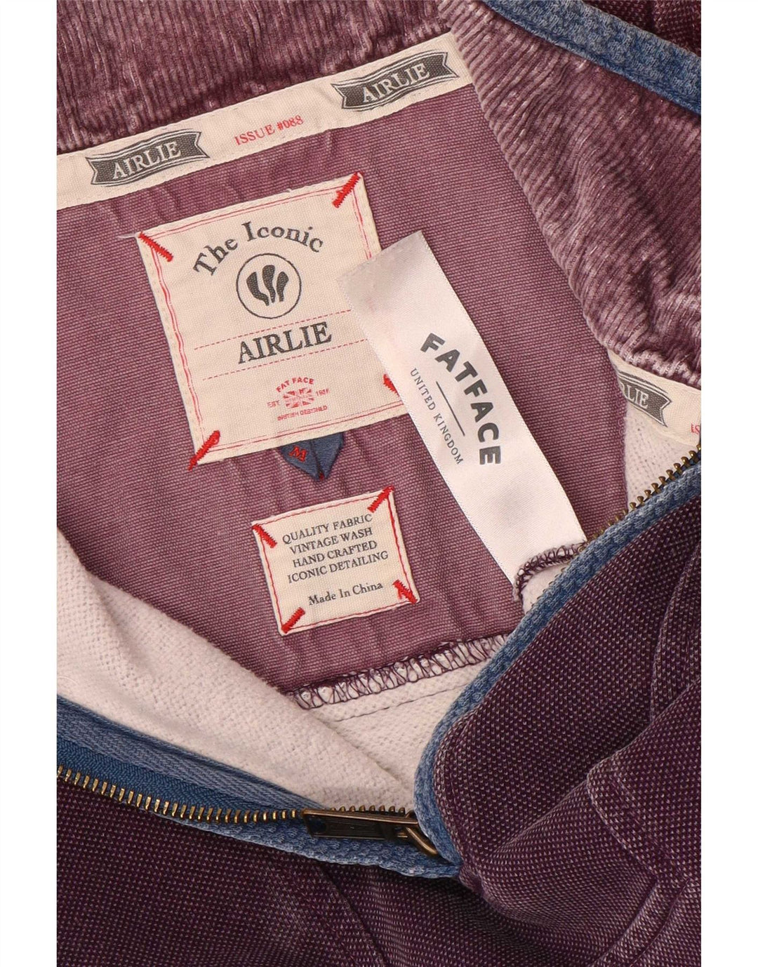 Fat Face Masculino Zip Neck Moletom Jumper Médio Algodão Roxo