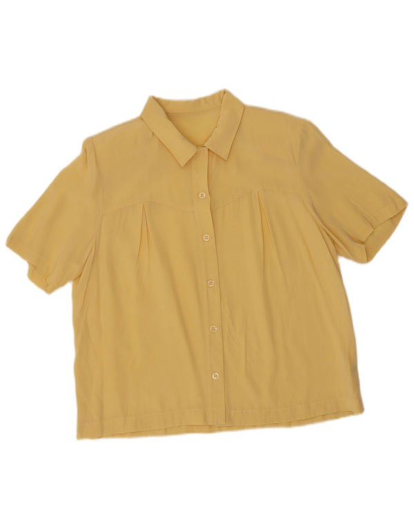 Blusa feminina vintage de manga curta UK 14 seda amarela grande
