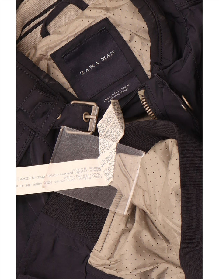 Zara Mens Bomber Jacket UK 40 Grande Poliéster Azul Marinho