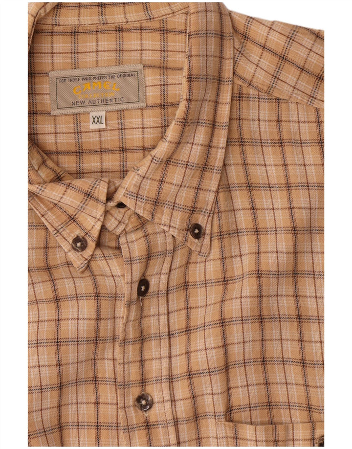 Camisa masculina de flanela Camel 2XL algodão xadrez bege