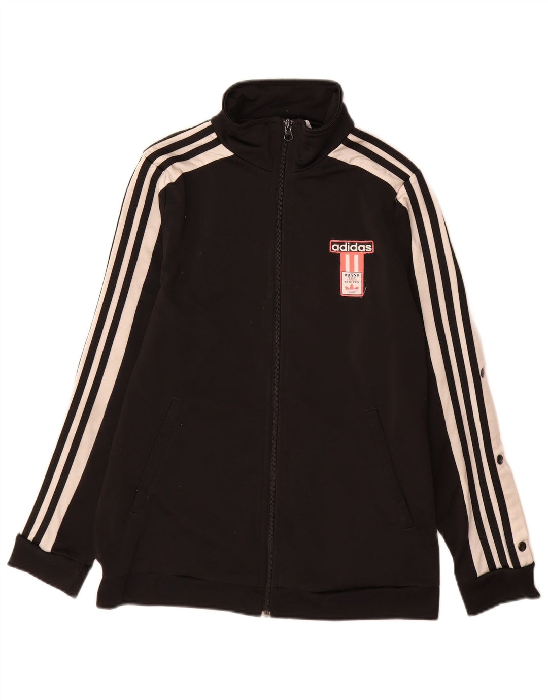 Adidas Womens Tracksuit Top Jacket UK 14 Medium Black Colourblock Poliéster