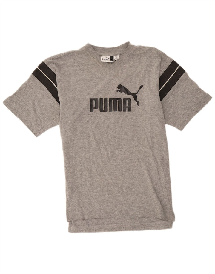 Camiseta masculina Puma Graphic Camiseta pequena cinza colorblock algodão