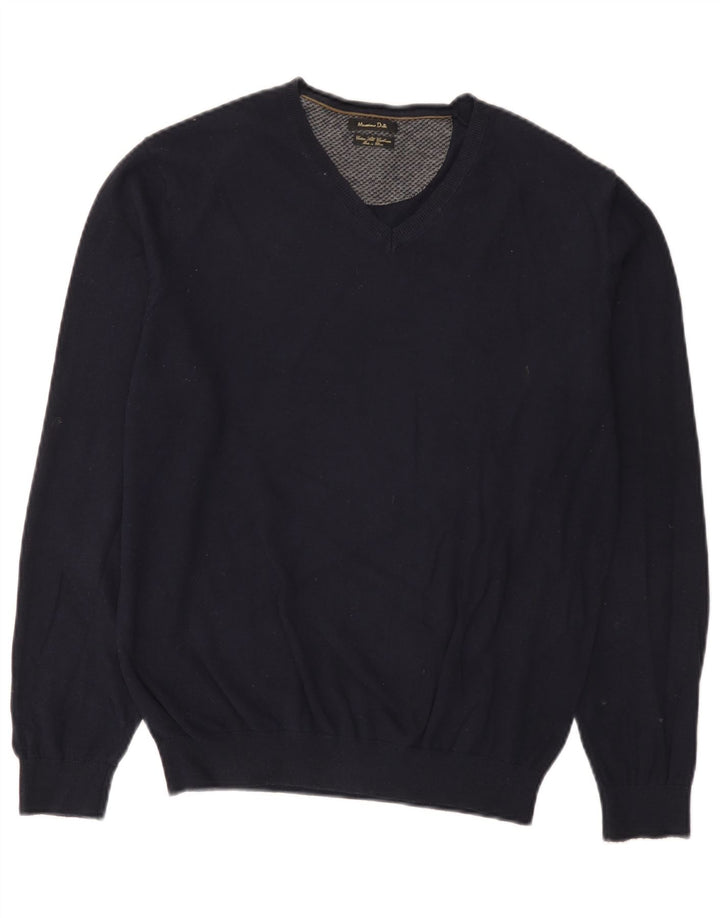 Suéter masculino Massimo Dutti com decote em V grande algodão azul marinho