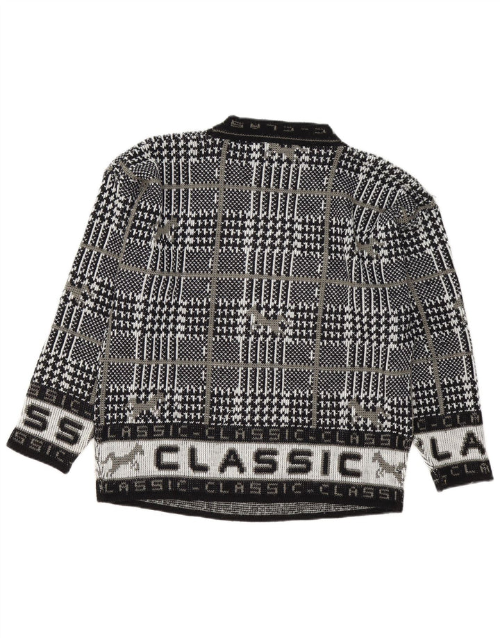 Suéter masculino vintage com gola redonda e grande xadrez preto