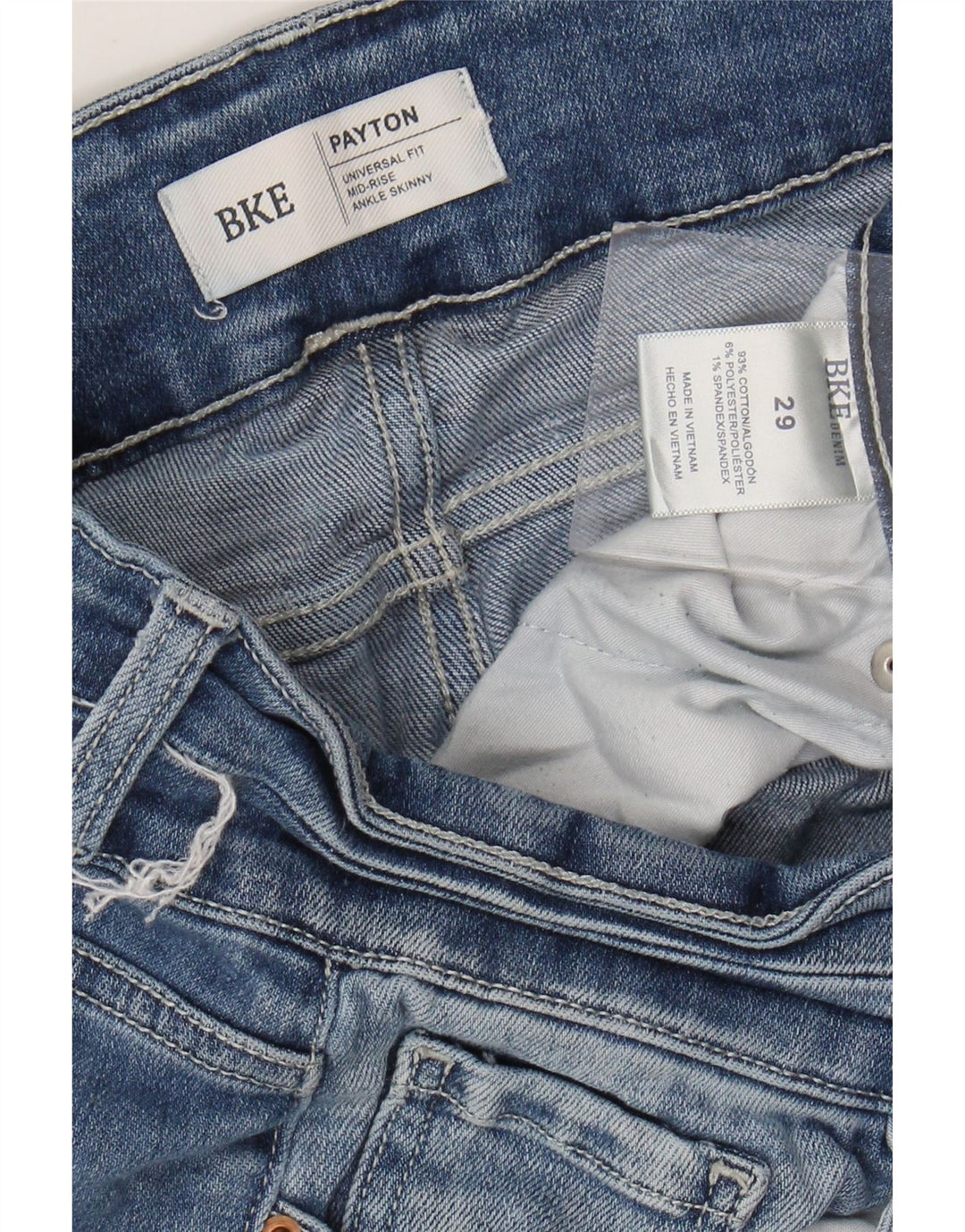 Calça jeans feminina BKE Payton de cintura média desgastada W29 L26 algodão azul