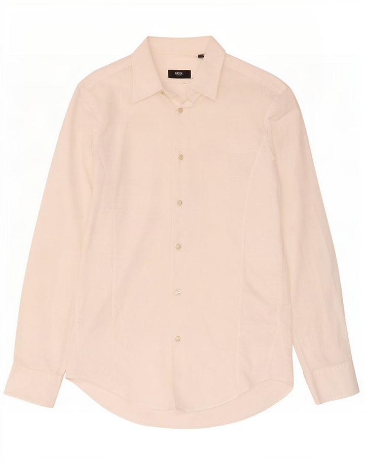 Camisa masculina Hugo Boss Stretch Slim Fit tamanho 38 15 algodão branco médio