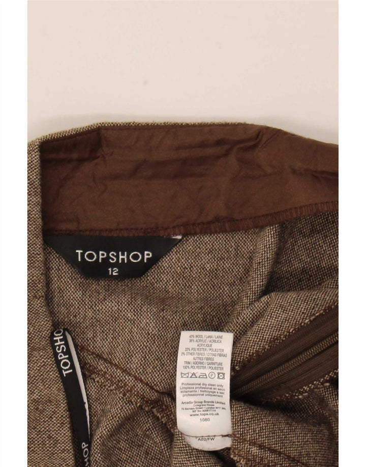 Saia evasê feminina Topshop Reino Unido 12 médio W32 lã marrom