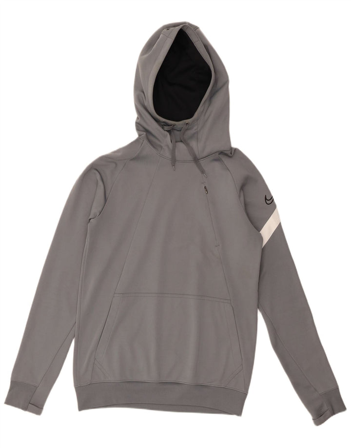 Suéter Nike masculino Dri Fit com capuz pequeno cinza colorblock poliéster