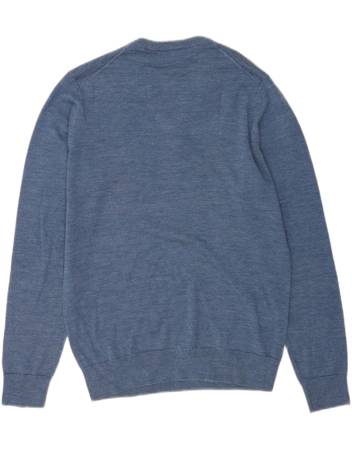Suéter masculino Lacoste com decote em V tamanho 4 lã azul médio