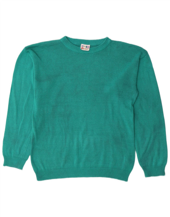 Suéter feminino VINTAGE com gola redonda UK 18 XL algodão turquesa