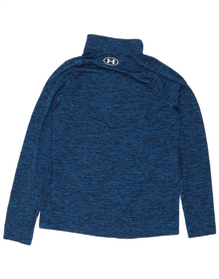 Under Armour Mens Zip Neck Pulôver Treino Top Pequeno Azul Salpicado