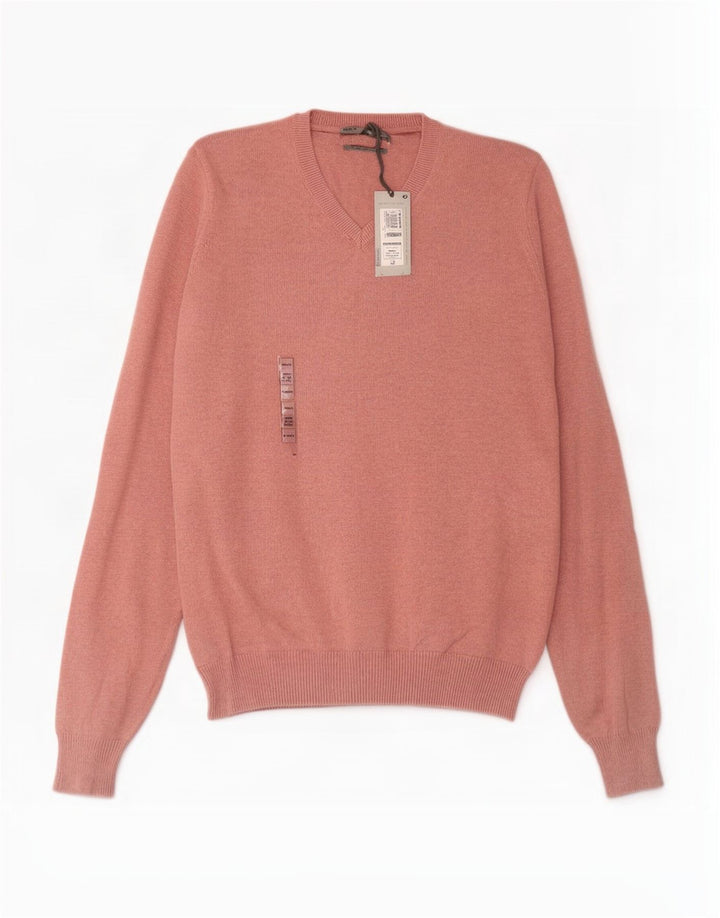 Suéter masculino Marks & Spencer com decote em V pequeno algodão rosa