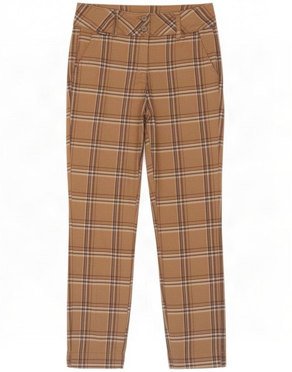 Calça Chino Feminina Slim Botão Vermelho EU 36 Pequeno W28 L30 Xadrez Marrom