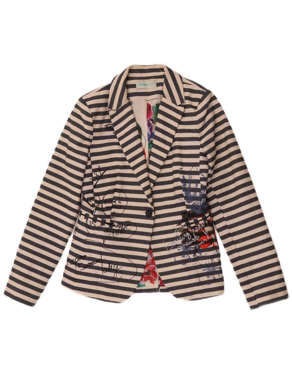 Jaqueta Blazer Feminina Desigual Graphic EU 38 Médio Azul Marinho Listrado