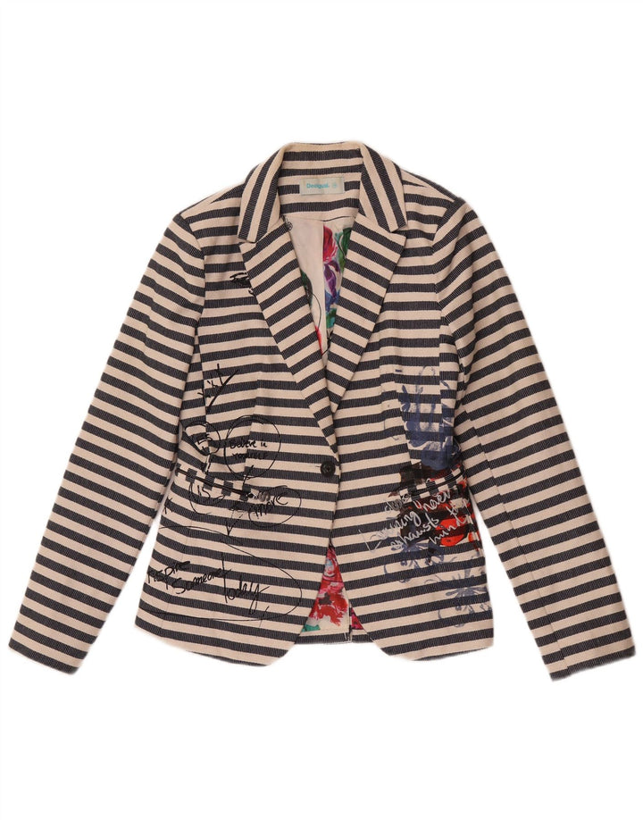 Jaqueta Blazer Feminina Desigual Graphic EU 38 Médio Azul Marinho Listrado