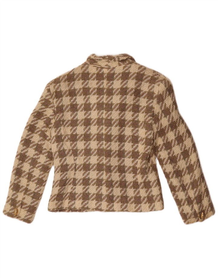 Jaqueta blazer vintage feminina com 3 botões Reino Unido 12 médio marrom houndstooth