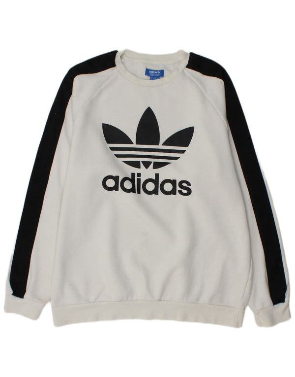 Adidas Mens Graphic Moletom Jumper Grande Branco Colorblock Algodão
