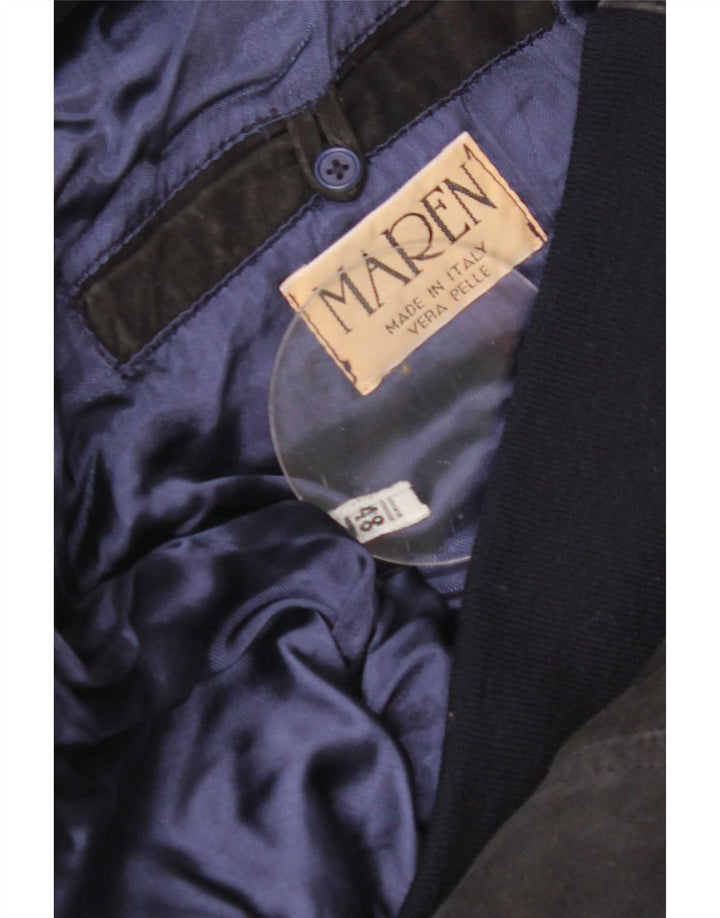 Jaqueta bomber masculina Maren em camurça IT 48 couro azul marinho médio