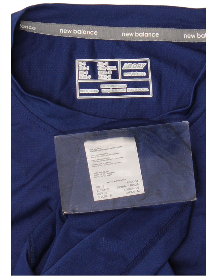 Camiseta masculina New Balance pequena azul marinho poliéster