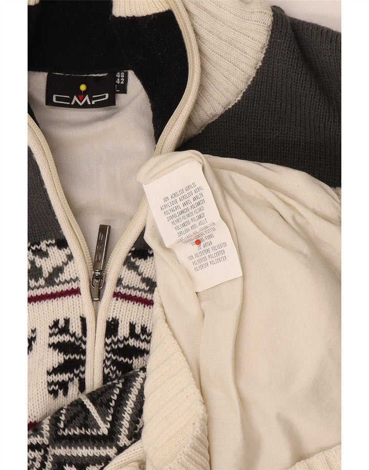 Suéter masculino CMP com zíper e pescoço, grande, branco, Fair Isle, acrílico