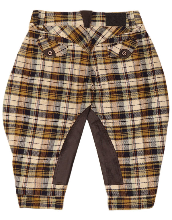Calça capri feminina vintage IT 42 médio W32 L19 xadrez bege