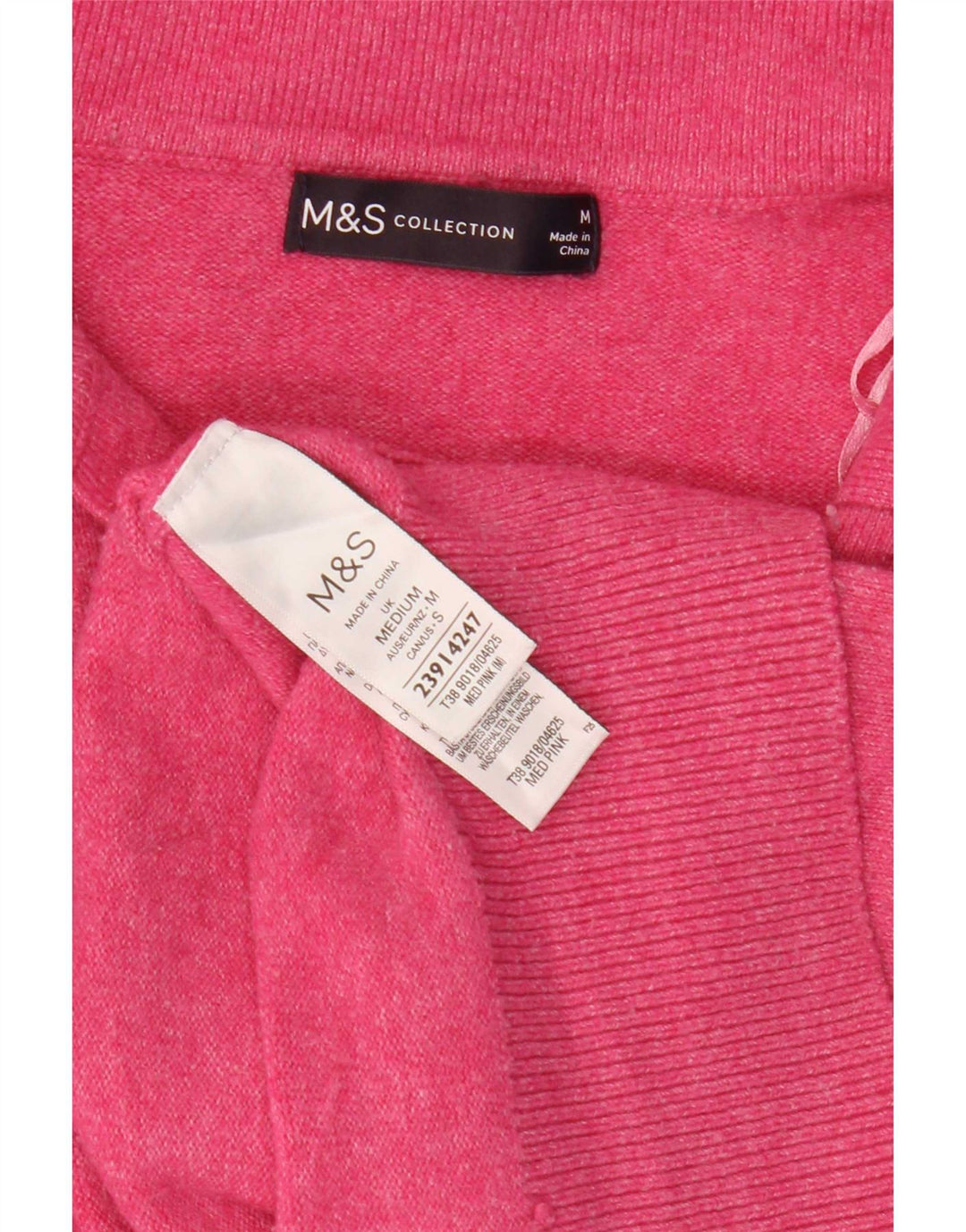 Suéter feminino Marks & Spencer com gola polo Reino Unido 14 poliéster rosa médio