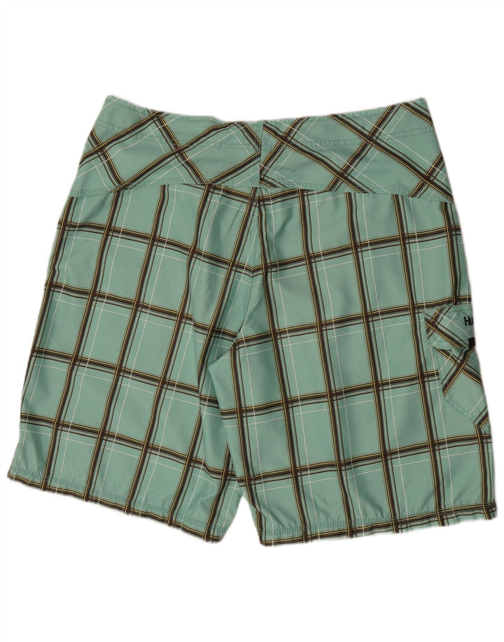 Shorts de natação masculino Hurley grande poliéster xadrez verde