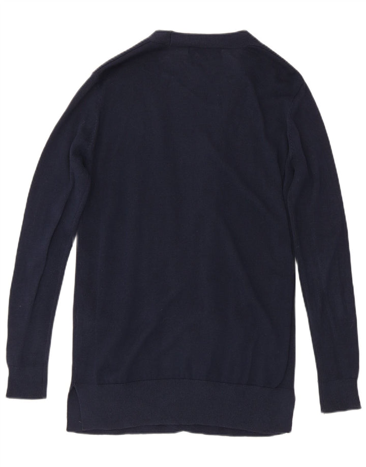 Suéter cardigã feminino Longline Marks & Spencer Reino Unido 10 pequeno azul marinho