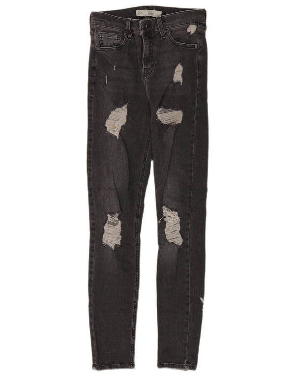 Topshop feminino Jamie Distressed jeans skinny W26 L28 algodão cinza