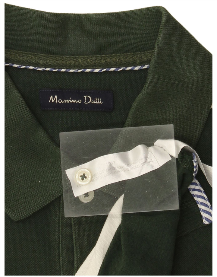 Camisa polo masculina Massimo Dutti grande algodão listrado verde