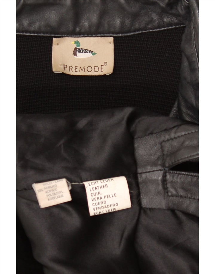 PREMODE Womens Leather Jacket UK 12 Medium Black Colourblock Leather
