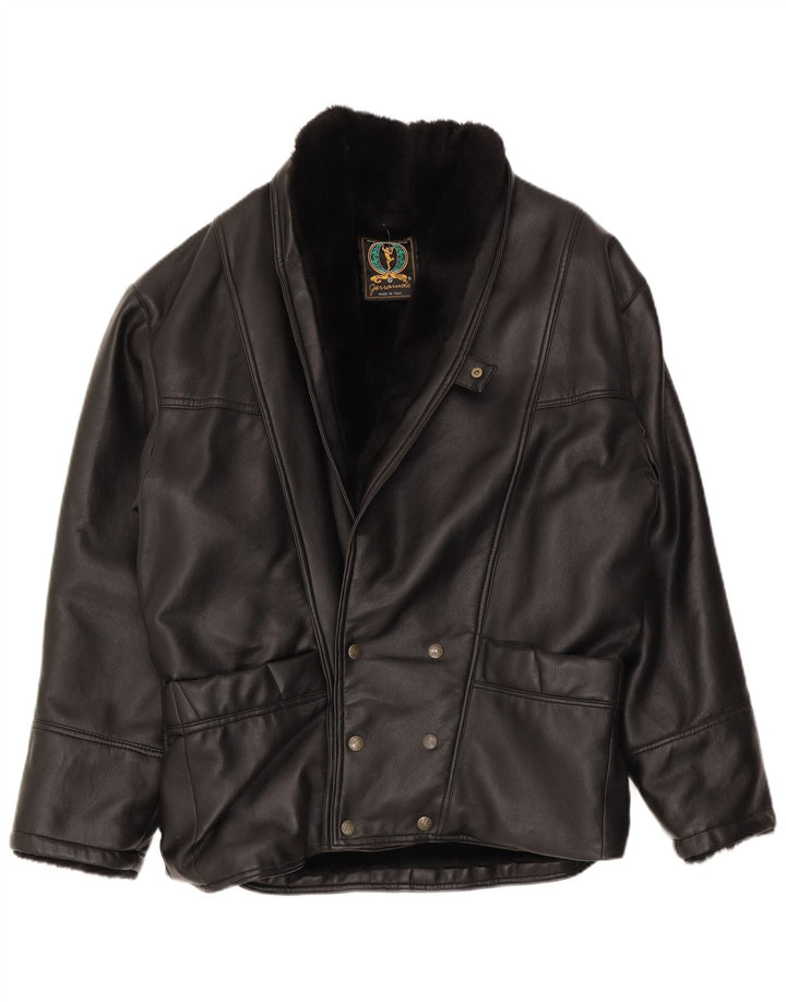 Alta Moda Jaqueta masculina de peito duplo Shearling Reino Unido 42 XL Preto Shearling
