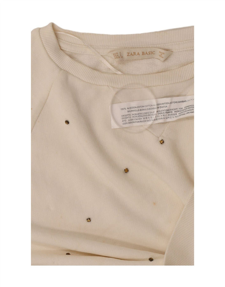 Zara moletom feminino jumper UK 10 pequeno algodão branco