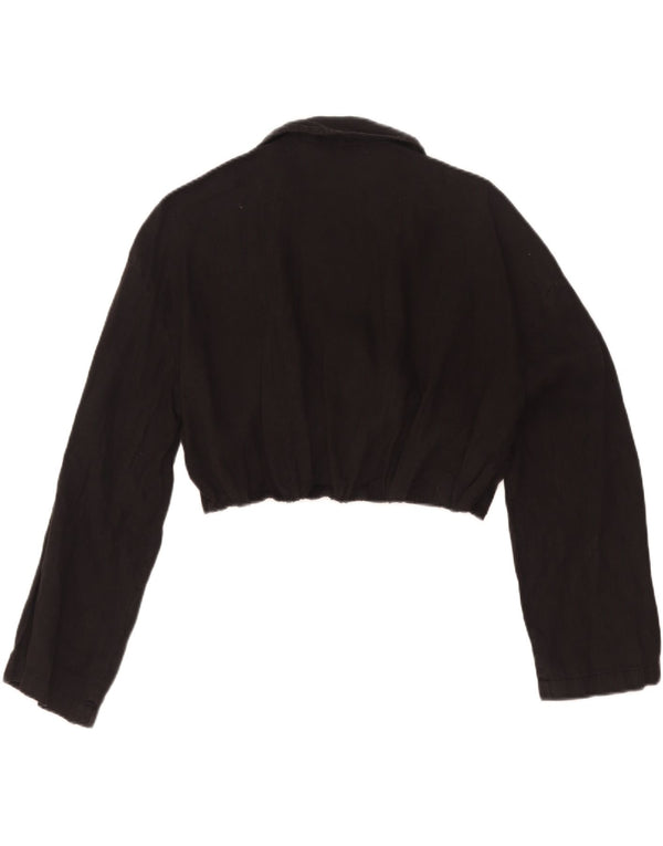 Blusa feminina Zara Crop Wrap Shirt UK 12 Médio Preto