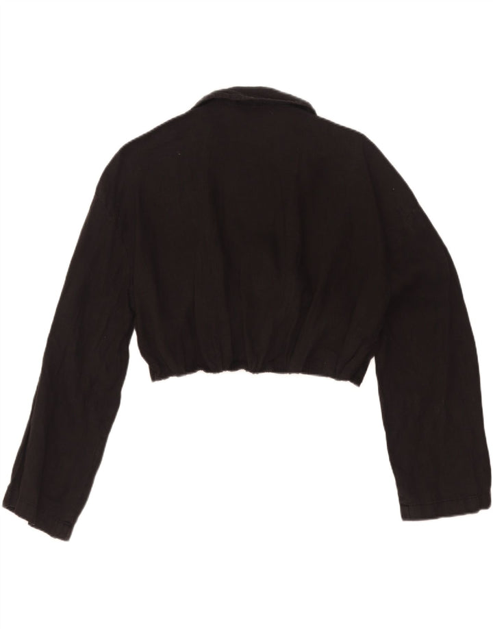 Blusa feminina Zara Crop Wrap Shirt UK 12 Médio Preto