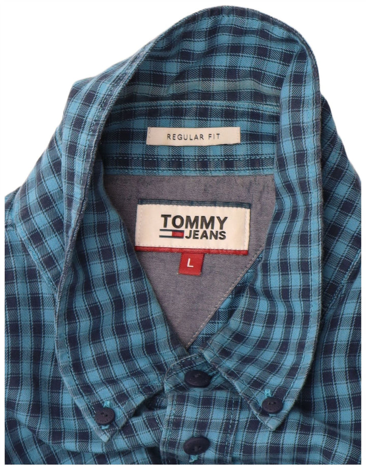 Camisa masculina TOMMY HILFIGER regular fit grande algodão xadrez azul