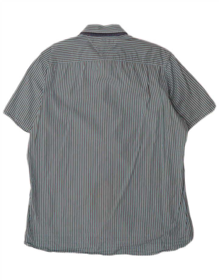 Camisa masculina TOMMY HILFIGER de manga curta com ajuste personalizado listrado azul grande