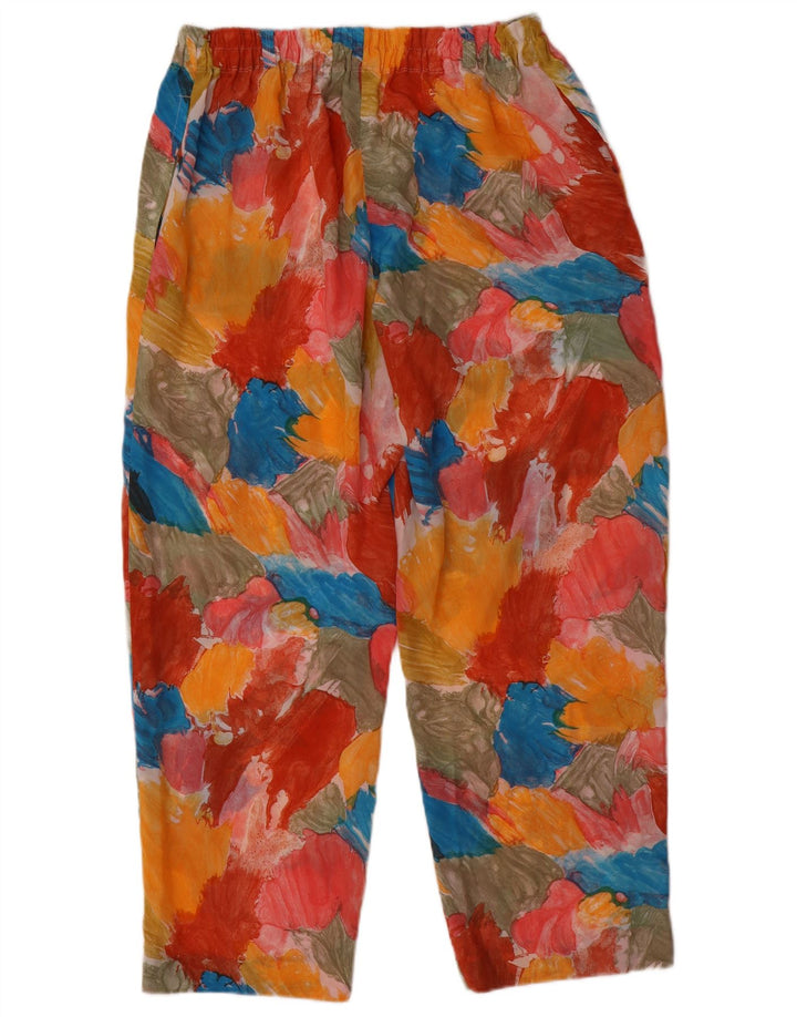 Calça cortada feminina vintage com padrão abstrato W36 L27 multicolorida