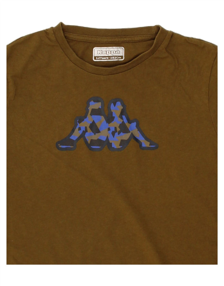 KAPPA Boys Graphic T-Shirt Top 11-12 Years Khaki Cotton Vintage Kappa and Second-Hand Kappa from Messina Hembry 